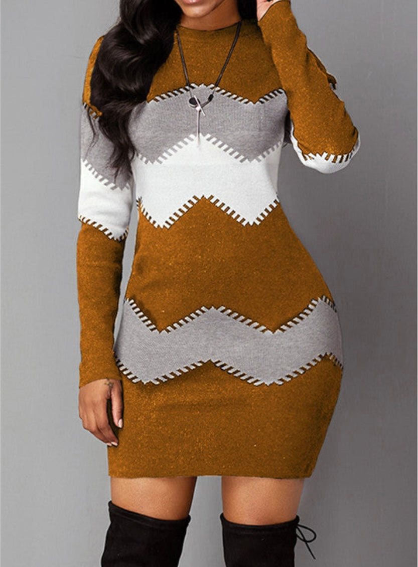 Block The Wave Long Sleeve Dress