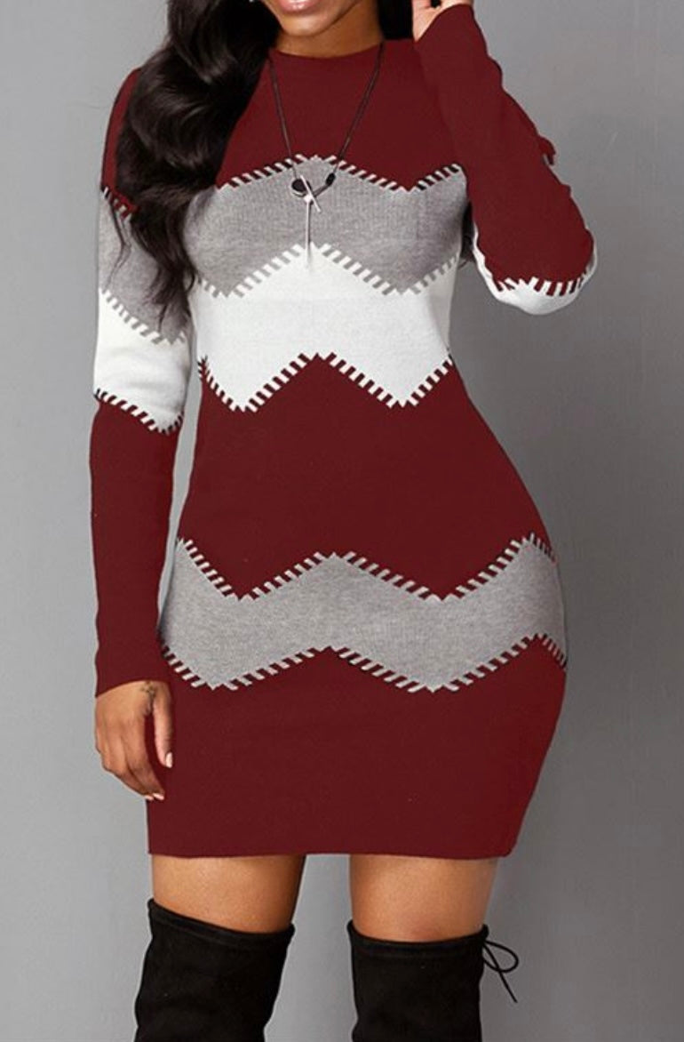 Block The Wave Long Sleeve Dress