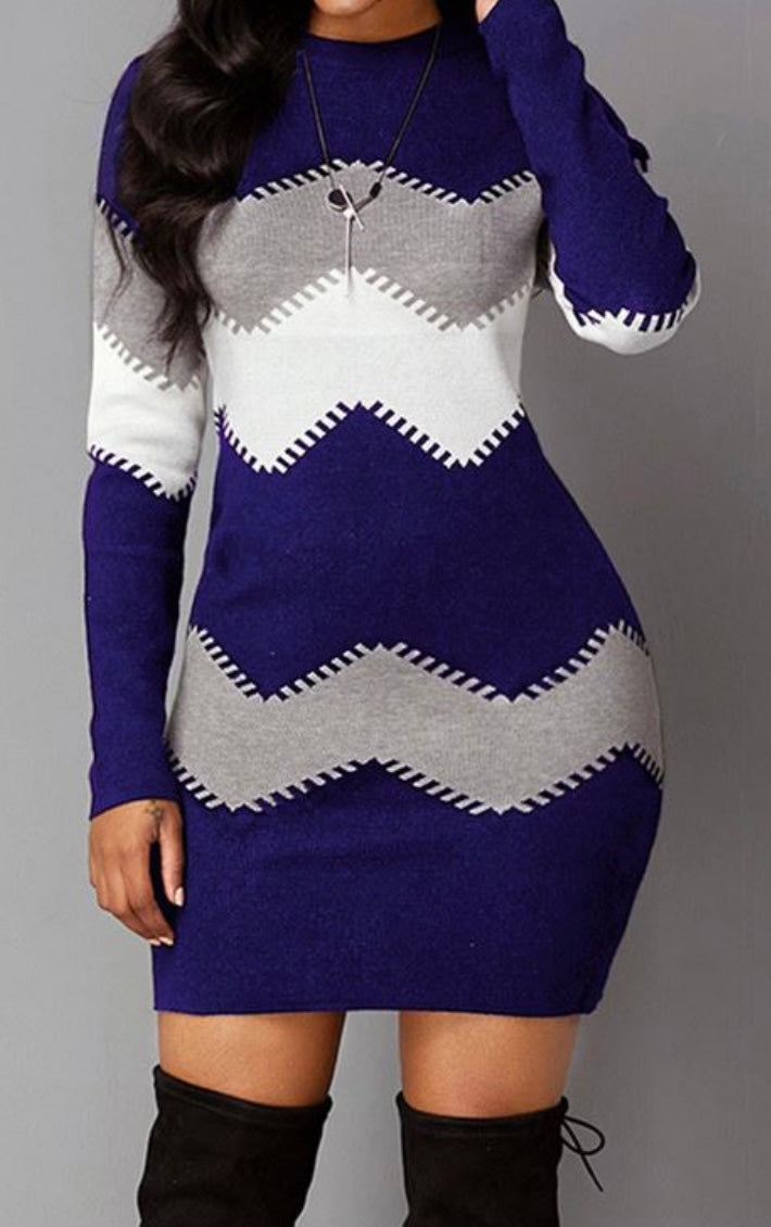 Block The Wave Long Sleeve Dress